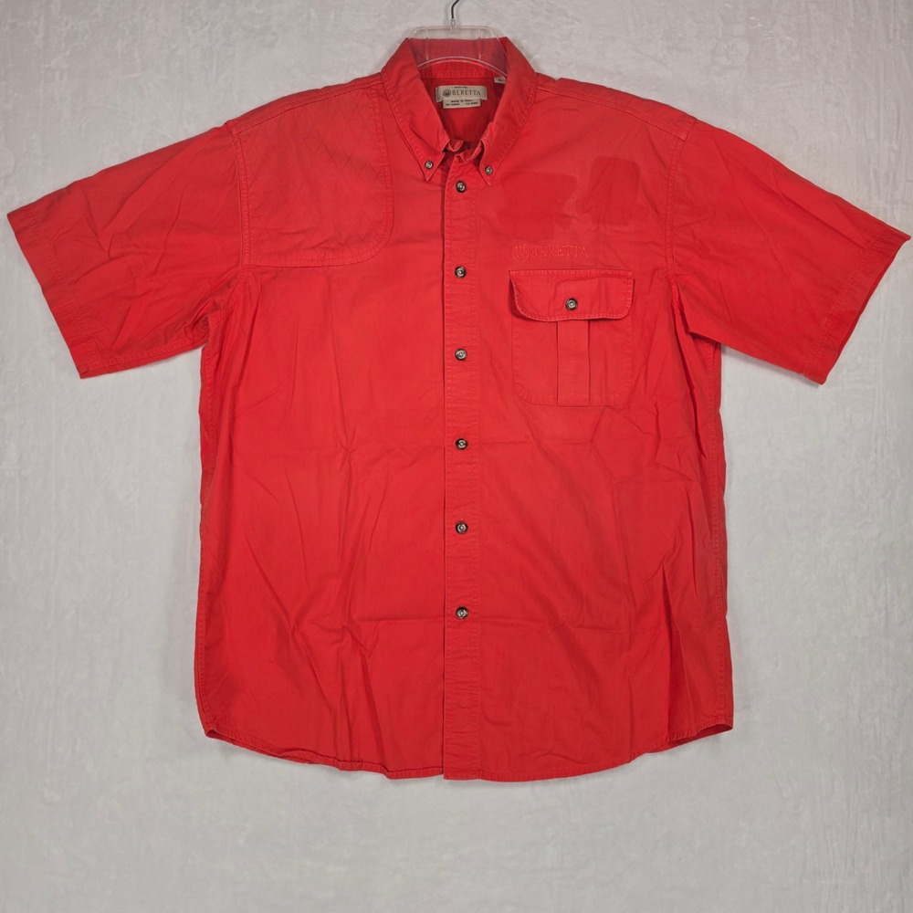 Beretta Mens L Shooting Shirt Red Short Sleeve Hunting Clay Skeet Cotton
